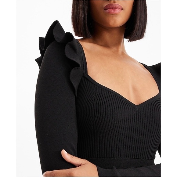 Express Black Sweetheart Neck Ruffle Fit & Flare Sweater Knit Dress Size XL - Picture 3 of 8
